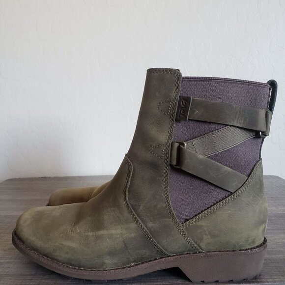 Teva Ellery Ankle Waterproof Distressed Leather Boots Olive Green Sz Women's 6.5 - Picture 4 of 12